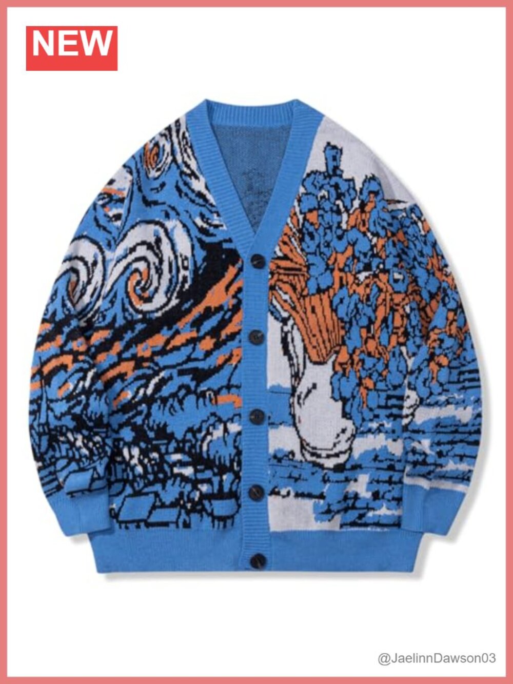 Van Gogh Knit Cardigan V-Neck Button Sweater Coat Fall Winter